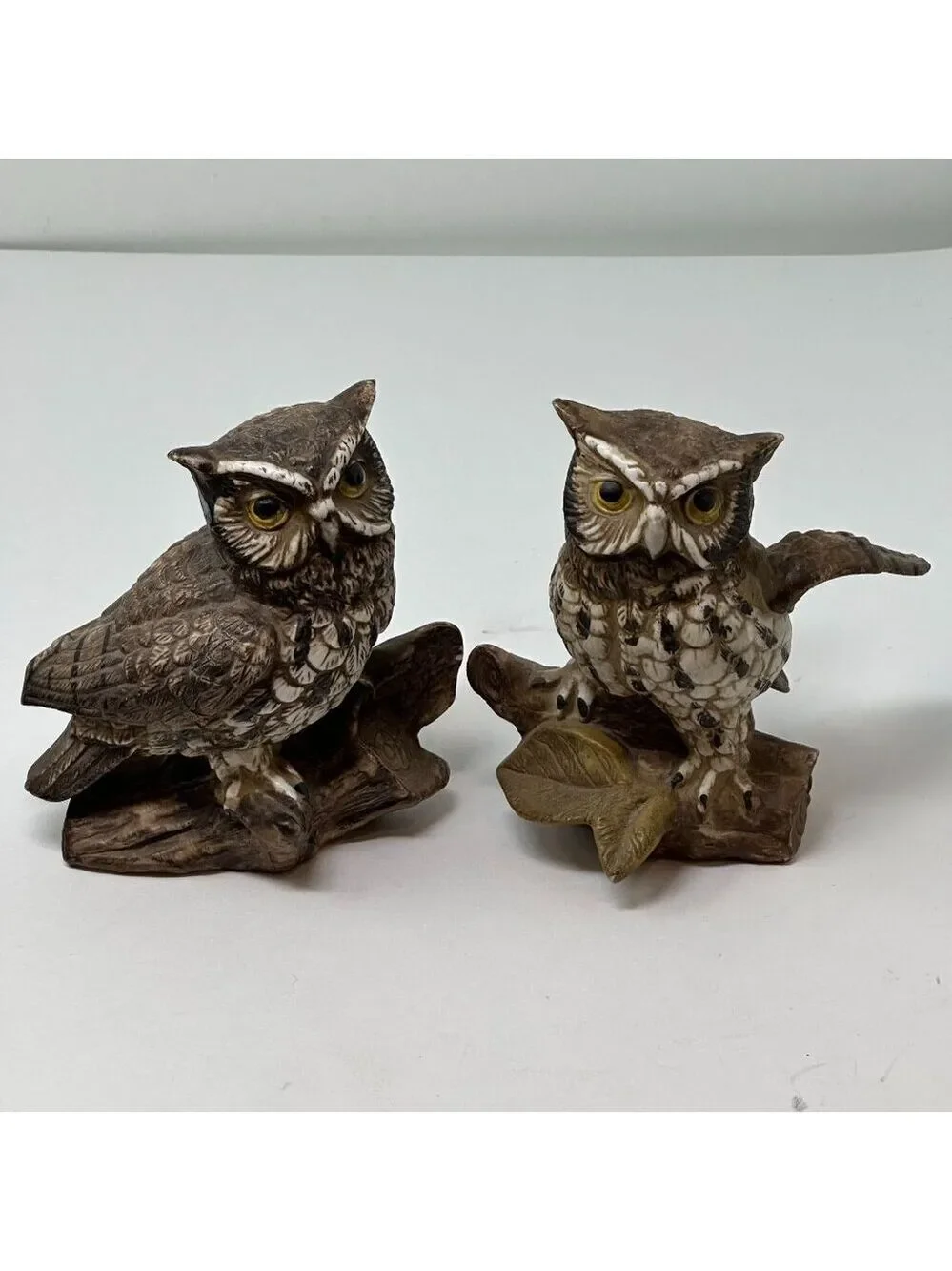 Homco Barn Owl Figurines Set 70s MCM Ceramic Brown Woodland Decor 1114 Vintage 2